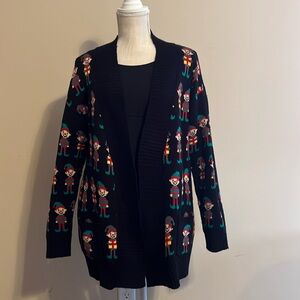 Love on a Hanger Ugly Christmas Elves Cardigan Open Front Pockets Size: L
